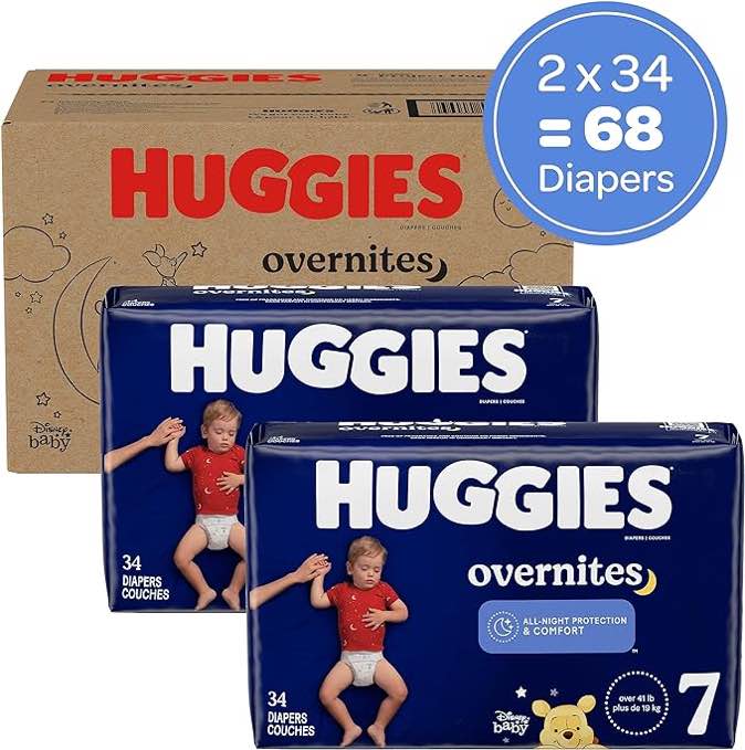 Overnight Diapers Size 7 (41+ lbs), 68 Ct, Huggies Overnites Nighttime