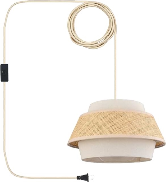 HYDELITE Drum Plug in Hanging Light Fixture Boho Pendant Light for Bedroom Living Room