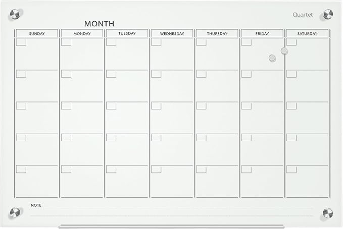 Quartet Magnetic Glass Dry Erase White Board, 2' x 1-1/2' Whiteboard, Frameless, Brilliance White High Contrast White Glass (G24836W)