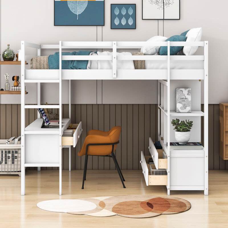 Genina Full 6 Drawer Loft Bed with Built-in-Desk by Harriet Bee (2 Boxes to pickup)