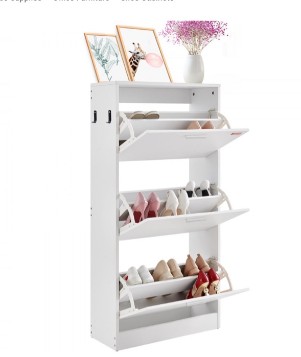 VEVOR Shoe Cabinet with 3 Flip Drawers, Shoe Storage Cabinet for Entryway, Free Standing Shoe Storage Organizer with Side Hooks for Heels, Boots, Slippers in Hallway, Living Room