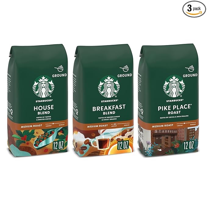 Starbucks Medium Roast Ground Coffee, Variety Pack, 3 bags (12 oz each)