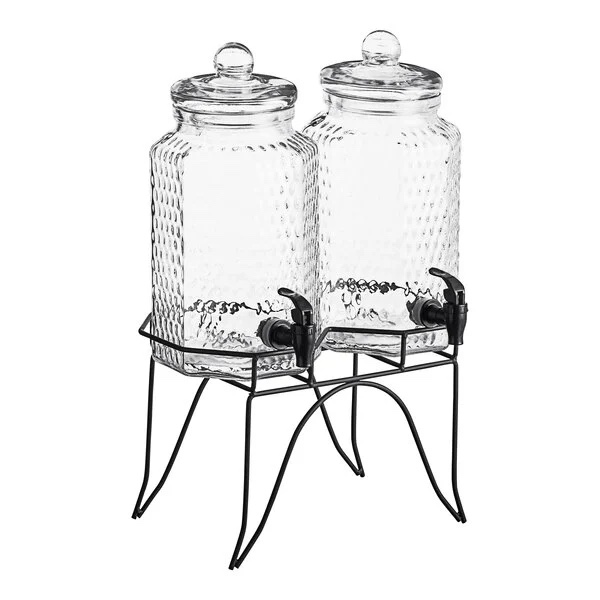 Acopa Double 1 Gallon Glass Beverage Dispenser with Metal Stand