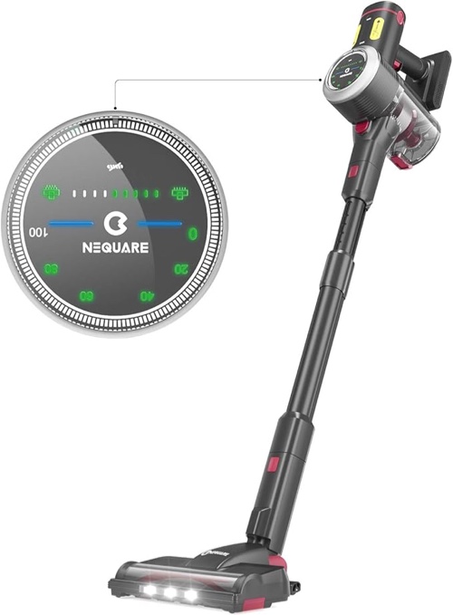 NEQUARE Cordless Vacuum Cleaner, Stick Vacuum Cleaner with 26Kpa Powerful Suction 40min Runtime, LED Display, 9 Gears Adjustable Suction Lightweight Handheld Vacuum for Car Pet Hair Carpet Hard Floor S26