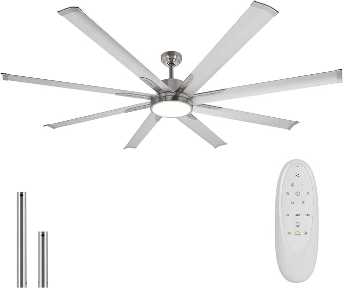 72 Inch Ceiling Fan with LED Lights and Remote Control for Indoor/Covered Outdoor, 172 DC Motor, 8 Aluminum Blades, 5CCT, 6-Speed, Dimmable Modern Ceiling Fans for Living Room - Brushed Nickel