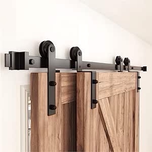 ZEKOO 6FT Single Track Bypass Sliding Barn Door Hardware Kit for Double Doors, Bypass Barn Door Track Kit, Flat Track Roller, Low Ceiling (6FT)