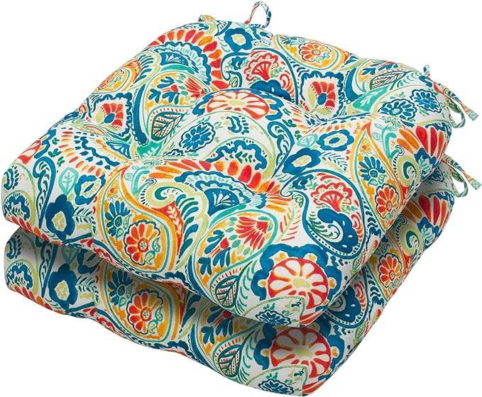 Magpie Fabrics 19"x19" Tufted Seat Cushion 2 Pack, U-Shaped Patio Cushions with Ties, Outdoor/Indoor Chair Pads Waterproof for Dining Garden Balcony Office - Paisley Multi