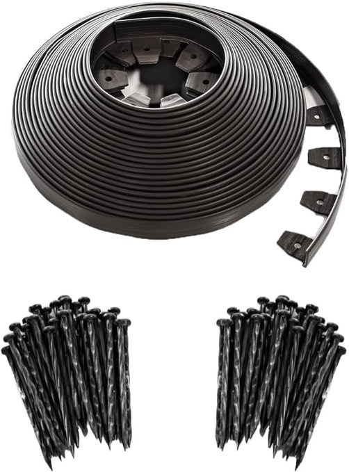 EasyFlex Heavy-Duty No-Dig Landscape Edging with BONUS Anchoring Spikes, 1.7 in. Tall Straight Top Commercial Grade Plastic Garden Border, 100 Foot Kit, Black (3100-100CXX)