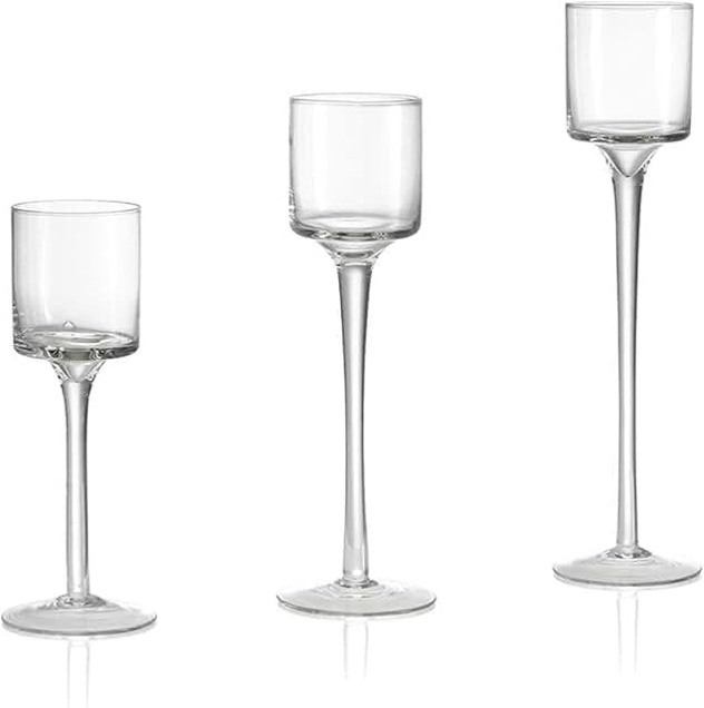 (Set of 3) Glass Candleholders Tea Light Candle Holders Clear Wedding Weddings Hurricane Tall Elegant Ideal for Dining Party Home Decor Parties Table Settings Gifts Different Sizes