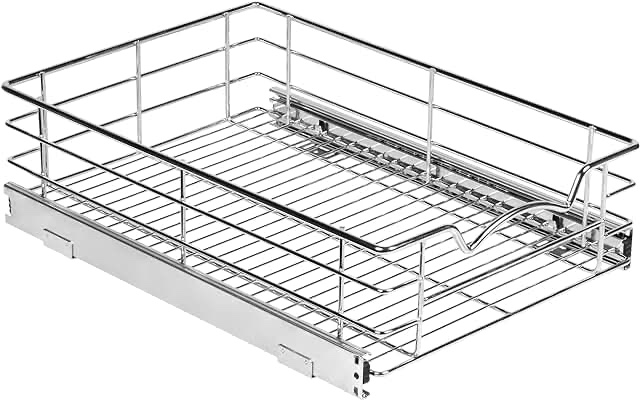HOLD N' STORAGE Pull Out Cabinet Organizer, Heavy Duty-with Lifetime Limited Warranty -14”W x 17”D - Requires At Least a 15-1/4” Cabinet Opening, Steel Metal cabinet drawers slide out, Chrome Finish 14”W x 17"D
