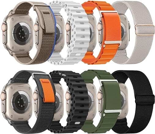 omee 8 Pack Compatible with Apple-Watch-Ultra-Band 49mm 45mm 44mm 42mm for Men Women,Breathable Trail Loop+Alpine Loop+Ocean Band for Ultra/Ultra 2 iWatch Serie 9 8 7 6 SE 5 4 3 2 1