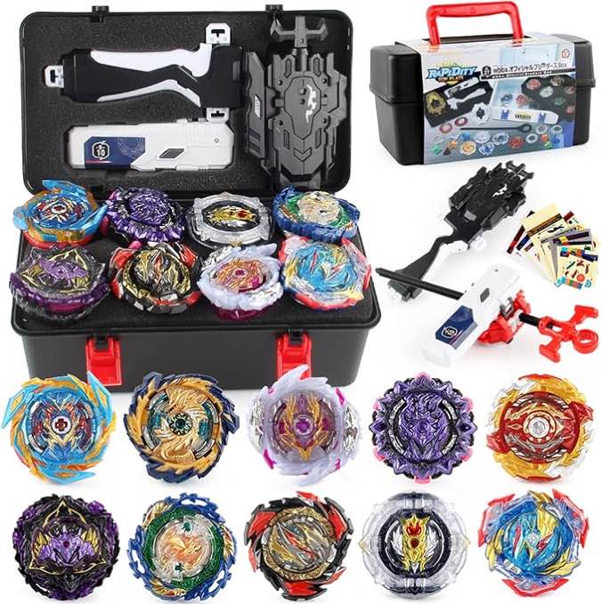 Battling Top Set, Burst Gyro Toys 10 Spinning Tops 2 Launchers Combat Battling Game with Portable Storage Box Gift for Kids Children Boys 18 in box 