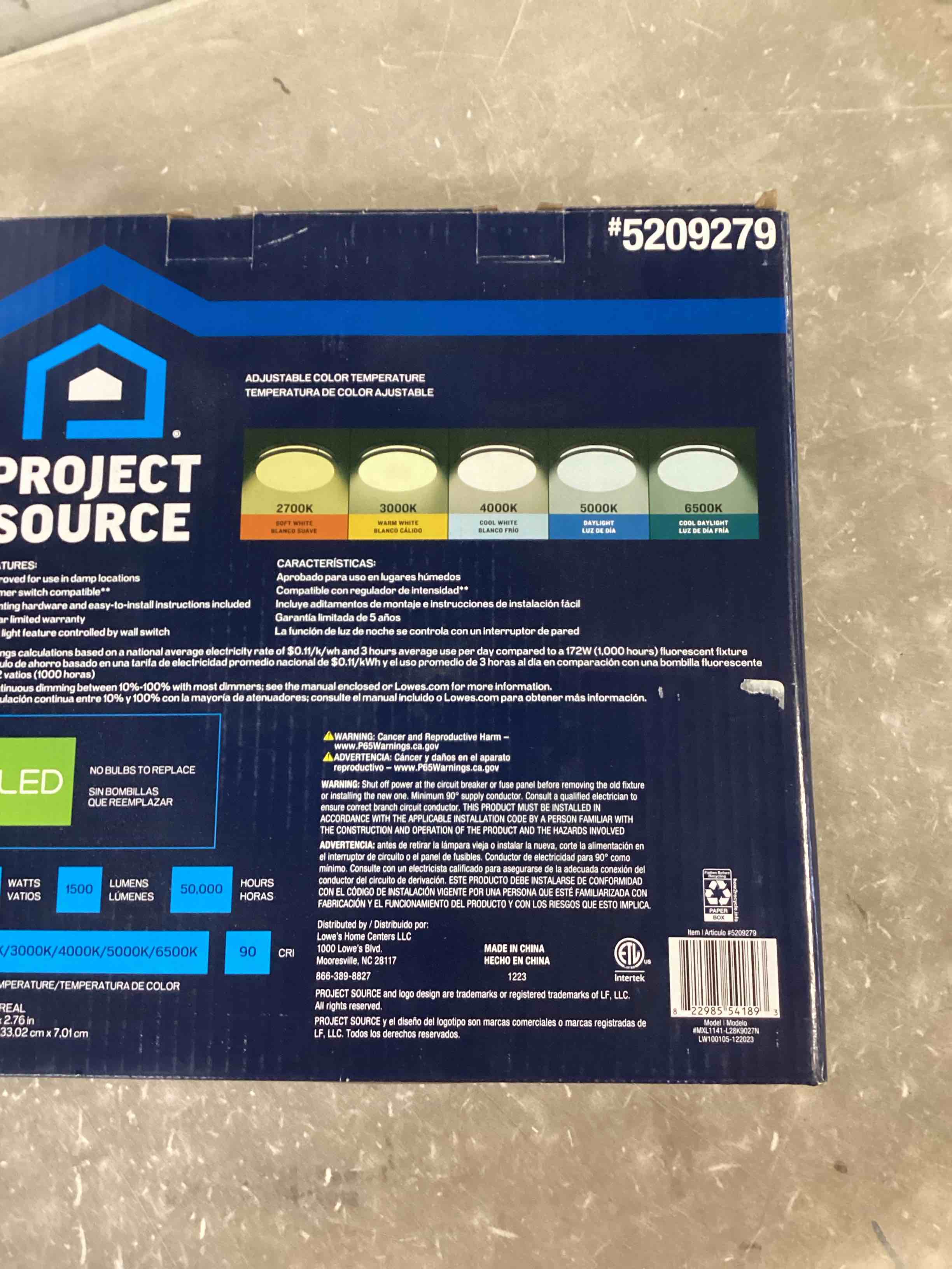 Project Source with Night Light 1-Light Brushed Nickel LED Flush Mount Light