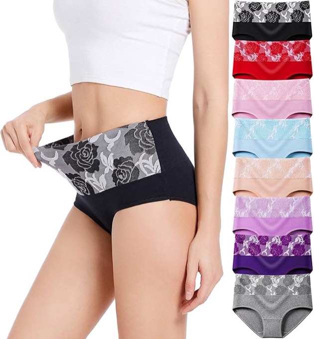 OLIKEME Underwear Womens Cotton Tummy Control Ladies Panties High Waisted No Muffin Top Briesf 5 Pack Plus Size