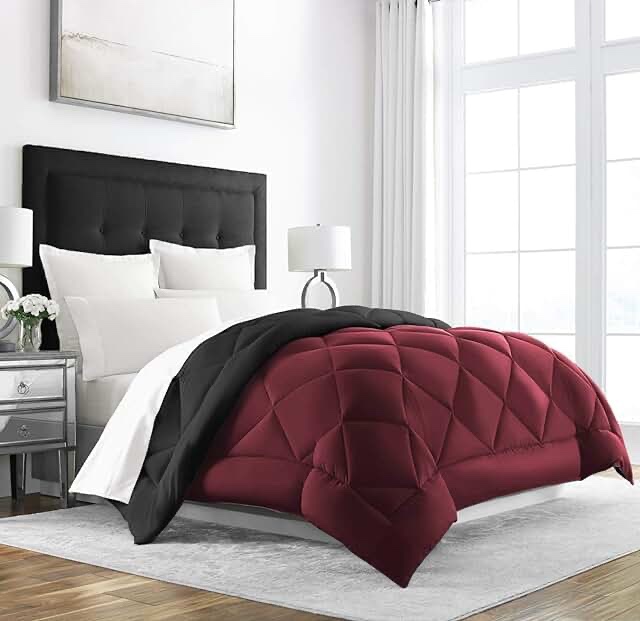 Sleep Restoration Full/Queen Comforter - Reversible Bed Duvet Insert - Thick, Warm, Fluffy Down Comforter Alternative - Hotel Quality Bedding Comforters - Burgundy/Black