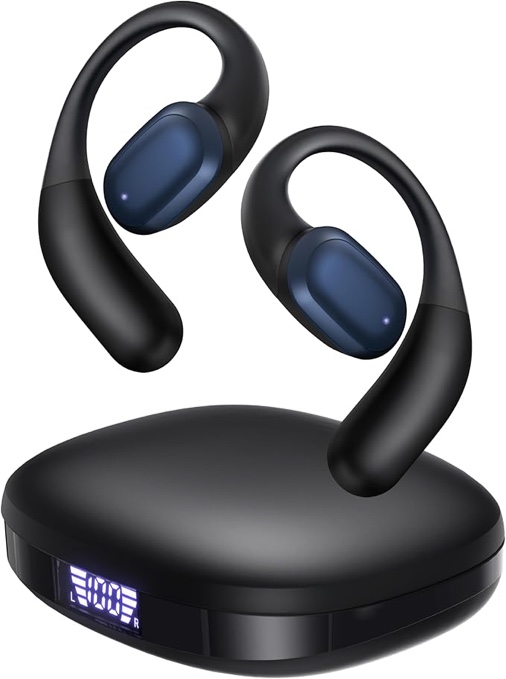 Open Ear Bluetooth Headphones with Mic, Bluetooth 5.3 Ultra Soft Wireless Earbuds Premium Stereo Sound Earbuds with 40H Playtime & Digital Display, IPX6 Waterproof Earbuds for Work, Sports (Blue)