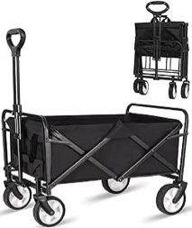 Collapsible Foldable Wagon, Beach Cart Large Capacity, Heavy Duty Folding Wagon Portable, Collapsible Wagon for Sports, Shopping, Camping, iHomey Wagon (Black, 1 Year Warrant)