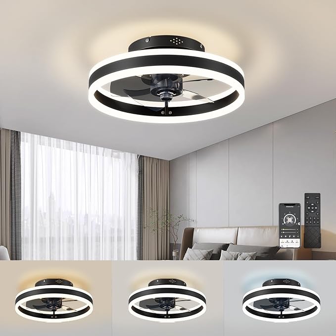 Low Profile 15.7" LED Small Ceiling Fan with Light Modern, Semi