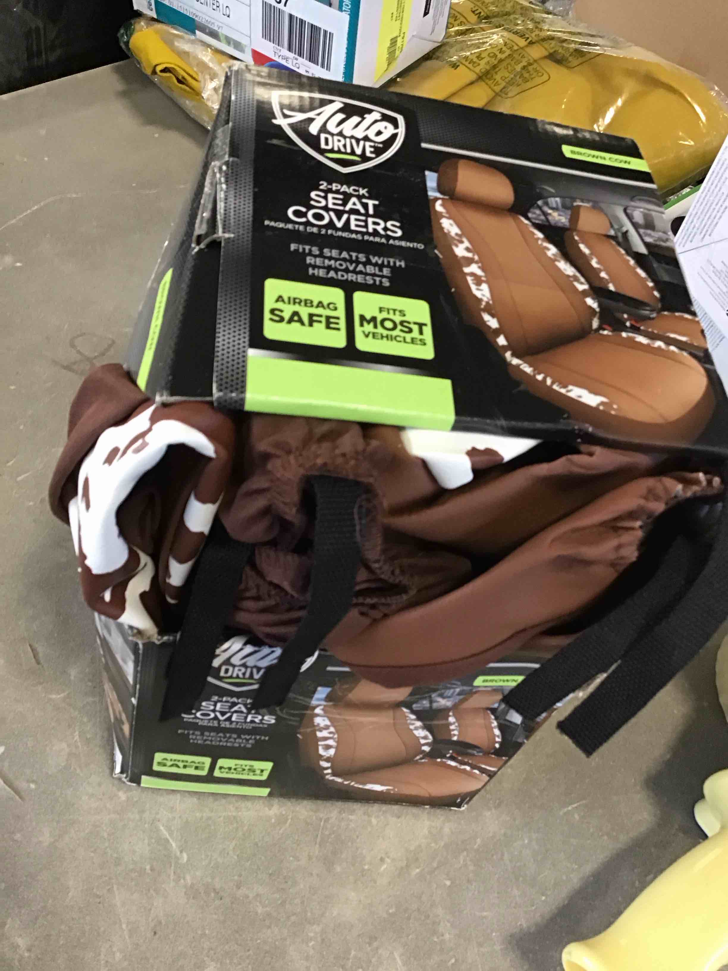 Auto Drive Universal Fit Brown White Cow Faux Leather Car Seat and