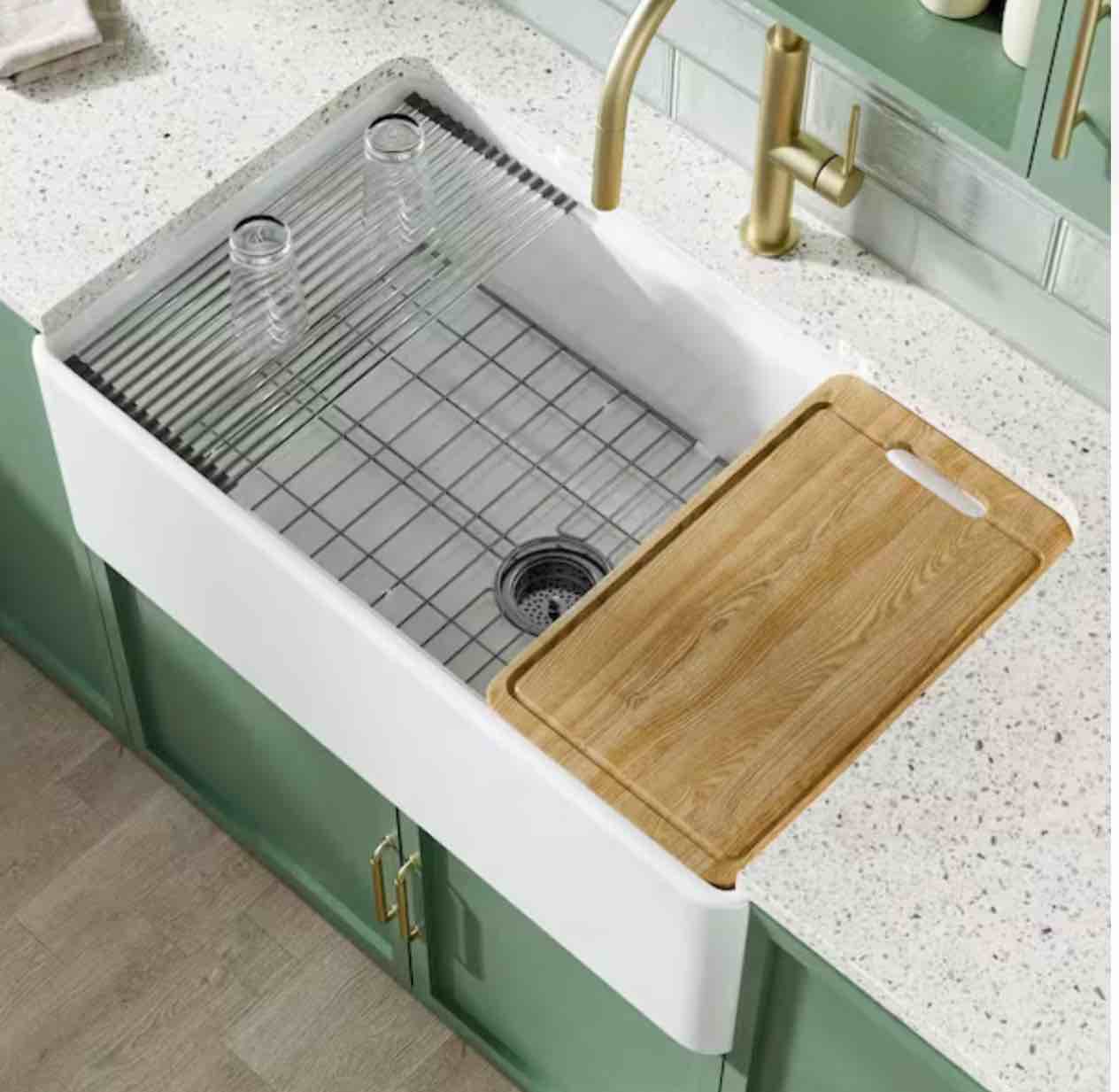 33 in. Workstation Farmhouse Sink Single Bowl White Fireclay Apron-Front Farmhouse Kitchen