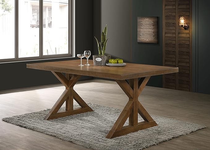 Roundhill Furniture Enna Morden Farmhouse Wood Trestle Dining Table, Brushed Driftwood