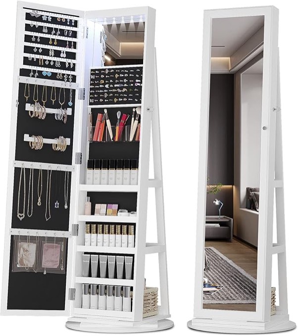 Full Length Mirror Large Capacity Jewelry Organizer Armoire