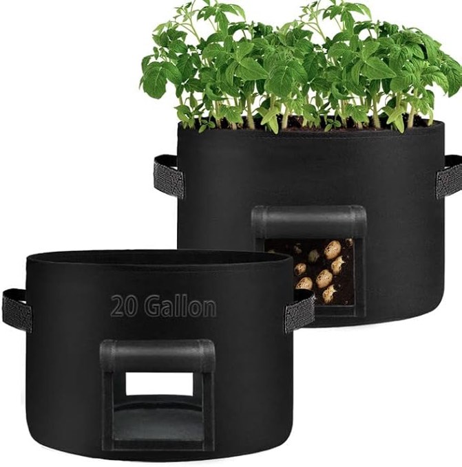 sorangeun 2 pack 20 wears vegetable plants 2 Pack 20 Gallon Grow Bags Heavy Dduty Nonwoven Potato Grow Bag with 2 Sturdy Handles&2 Windows,Thickened Plant Grow Bag for Potato,Tomato,Flowers,Vegetable Plants