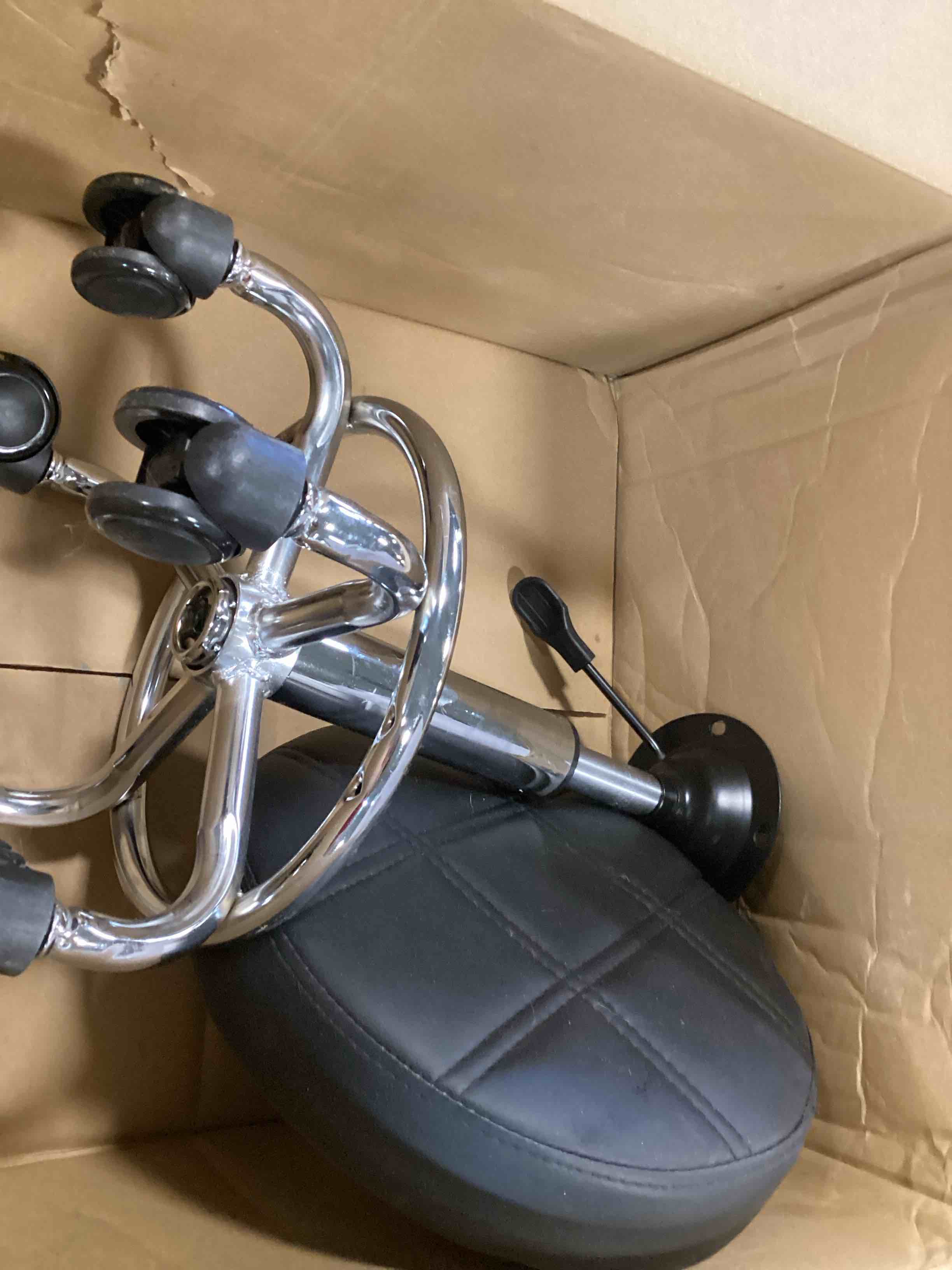 KKTONER Round Rolling Stool Chair PU Leather Height Adjustable Swivel