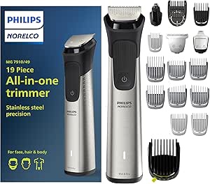 Philips Norelco Multigroom Series 7000, Mens Grooming Kit with Trimmer for Beard, Head, Hair, Body, and Face - NO Blade Oil Needed, MG7910/49