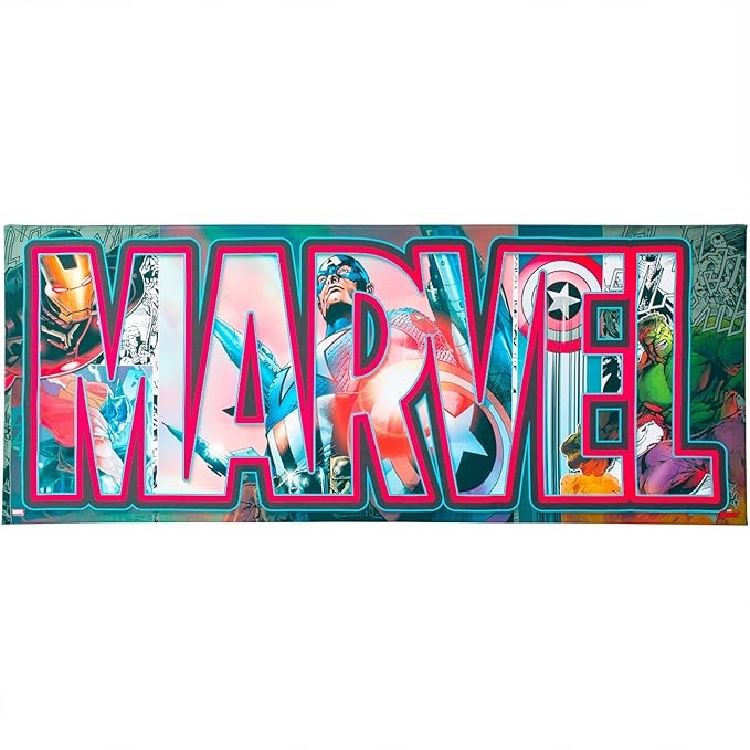  Roll over image to zoom in                Silver Buffalo Canvas Letters Wall Art Poster Room Decor Featuring Captain America, Hulk, Thor, and Iron Man, 30 x 12 inches, Marvel Avengers, Office