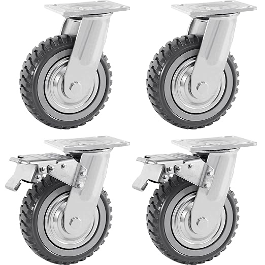 Iglobalbuy 6 Inch Heavy Duty Swivel Caster Wheels 4Pack (2 w/Brakes, 2 No Brakes), 360° Rotation Top Plate, Iron 6Inch Anti-Skid Wheel Caster Replacement for Cart Furniture Workbench
