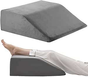 Leg Elevation Pillows, Leg Pillows for Sleeping, Cooling Gel Memory Foam Top, Wedge Pillow for Legs, Leg Wedges for Circulation, Swelling, After Surgery - Removable Cover (8 Inch, Grey)