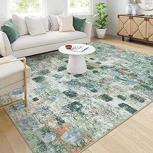 Lahome Abstract Washable Rugs 8x10, Non-Slip Soft Bedroom Rugs Stain Resistant, Ultra-Thin 8x10 Rugs for Living Room Easy Clean Boho Green Rug Accent Carpet for Office Dining Room(8x10ft,Green)