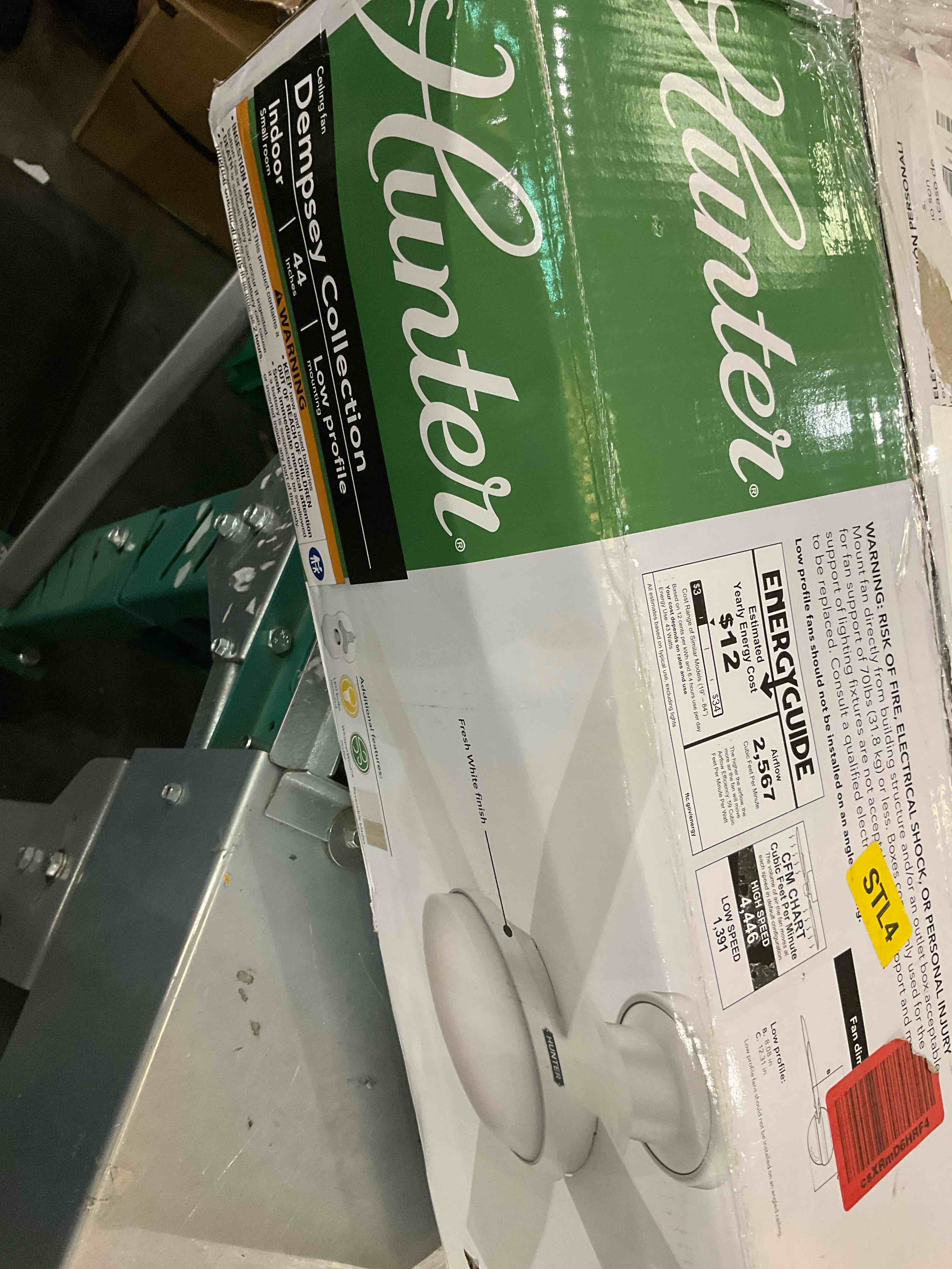 Hunter Fan Dempsey Low Profile Indoor Ceiling Fan with LED Light and Remote Control, Metal, Fresh White, 44 Inch