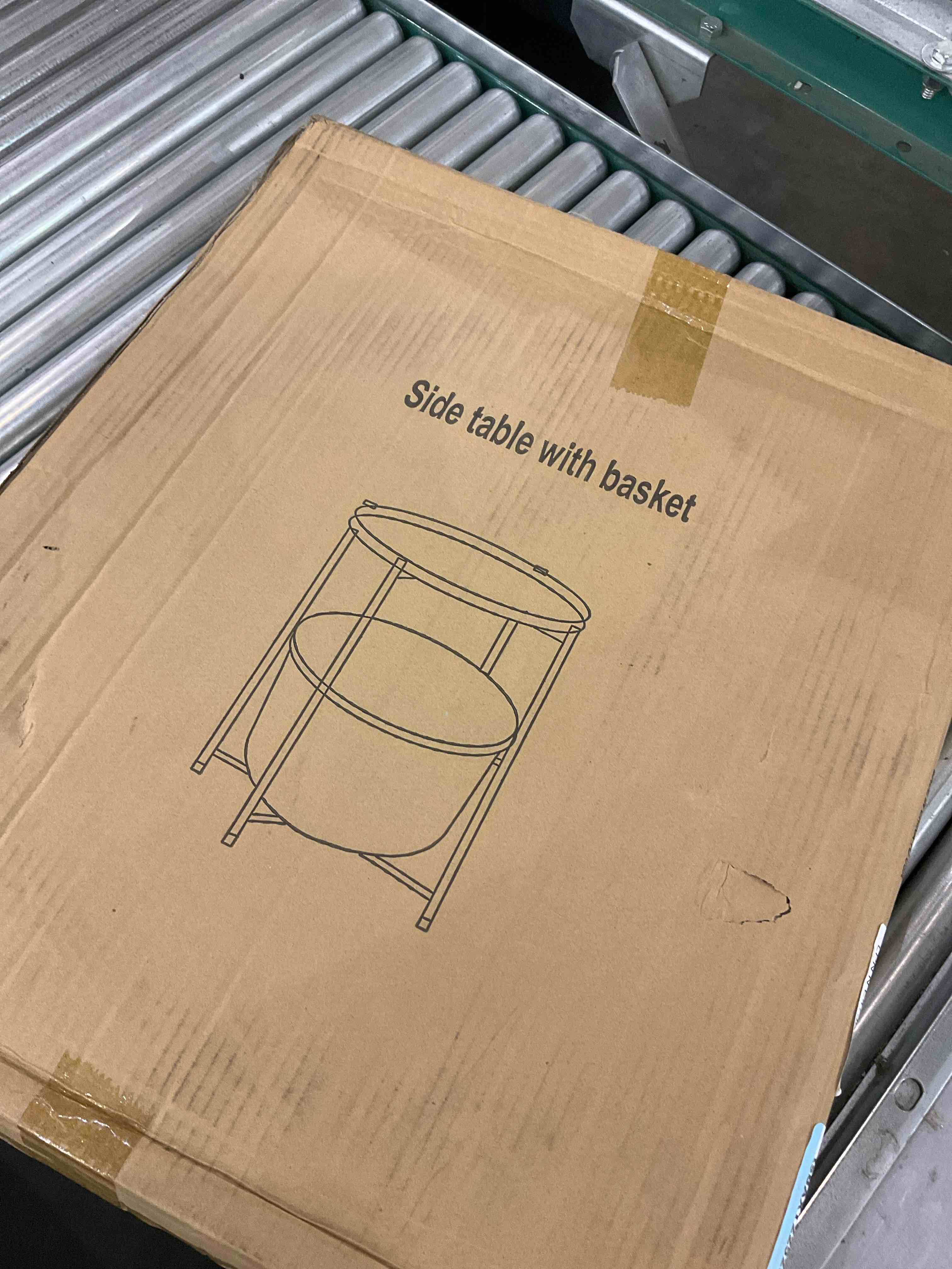 danpinera Round Side Table with Fabric Storage Basket, Metal Side Table