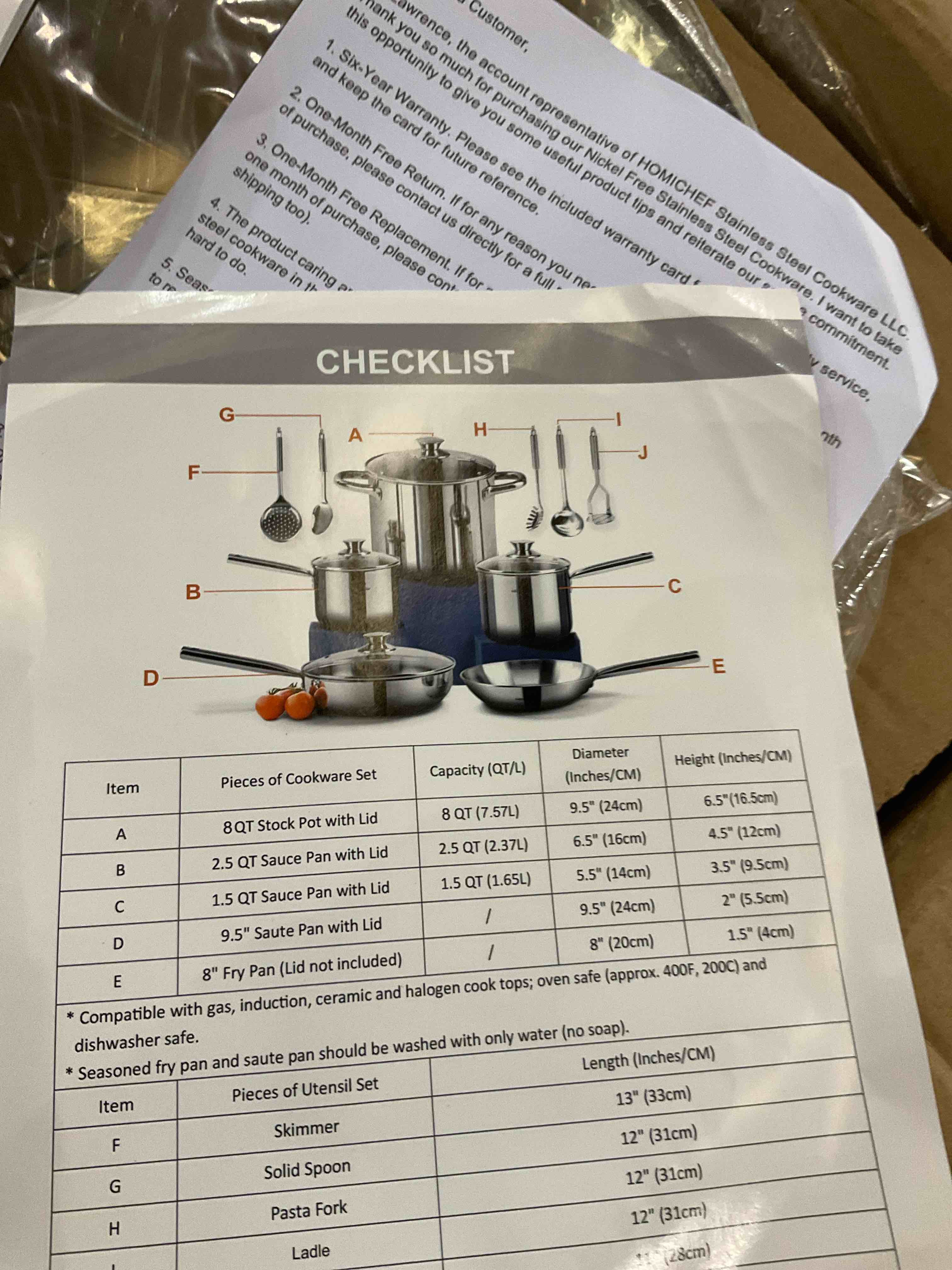 HOMICHEF 14-Piece Nickel Free Stainless Steel Cookware Set - Nickel Free Stainless Steel Pots and Pans Set - Stainless Steel Non-Toxic Cookware Set - Stainless Steel Healthy Induction Cookware Sets