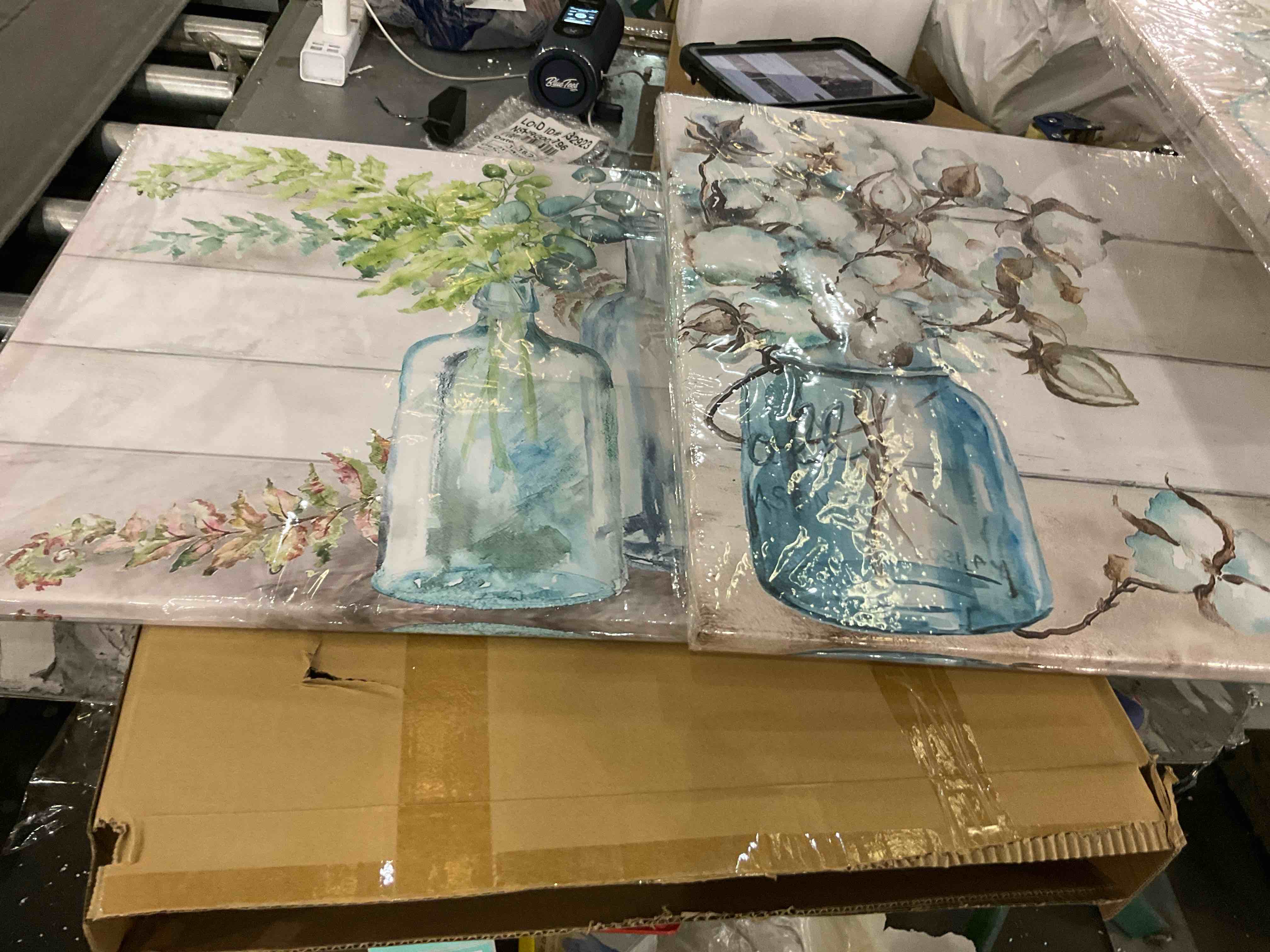 1pc Vintage Blue White Floral Canvas Wall 