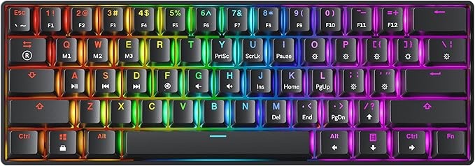 GK61 Mechanical Gaming Keyboard - 61 Keys Multi Color RGB Illuminated LED Backlit Wired Programmable for PC/Mac Gamer (Gateron Optical Red, Red)