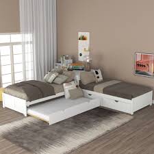 Wooden Twin Corner Bed with Built-in Square Table, L Shaped Platform , box 2 of 3 , incomplete