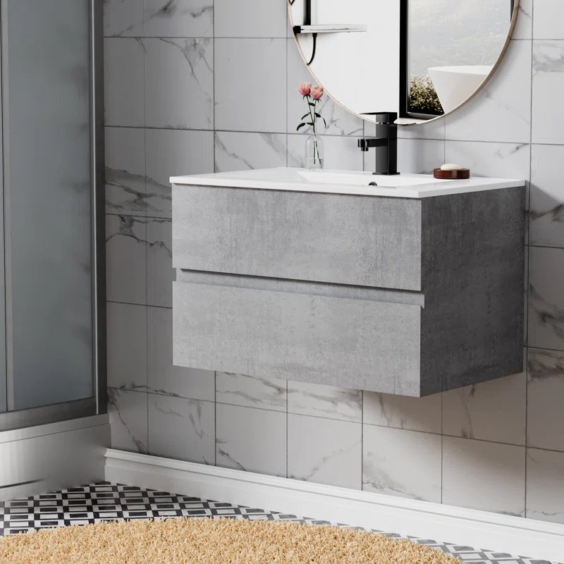 ( incomplete ) ( It’s just the sink ) Bitha 30" Modern Wall mounted Bathroom Vanity with Ceramic Sink Top, Faucet, Floating Cabinet