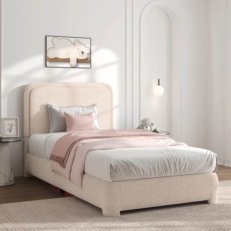 Bensu Upholstered Platform Bed,Boucle Bed Frame with Headboard, Upholstered Platform Bed with Wood Slats, Soft Rounded Corners, No Box Spring Required, Easy Assembly
