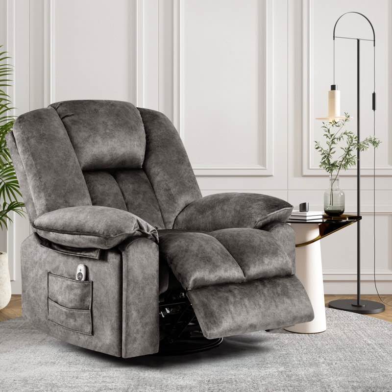 Quanya Classic Super Soft Velvet Swivel and Rocker Manual Recliner With Massage & Heating