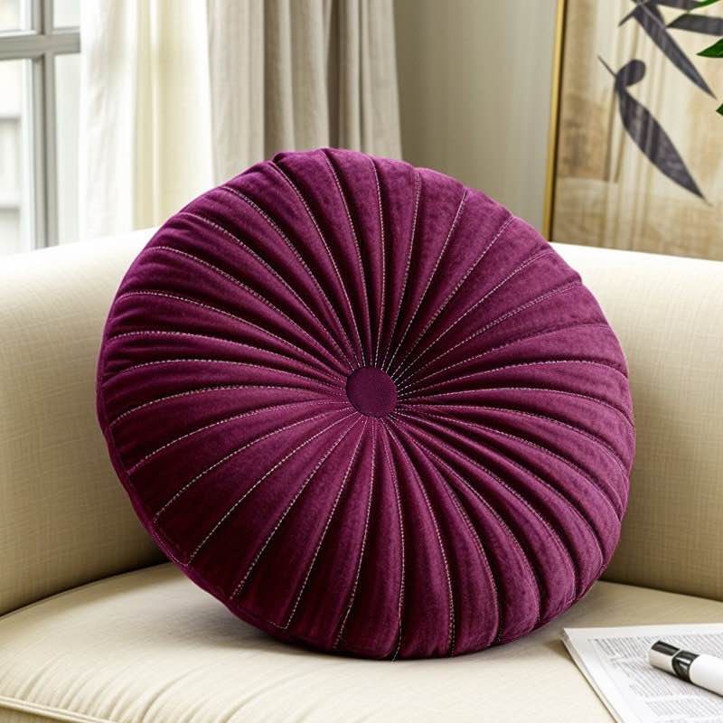 PUMPKIN SEAT Velvet Round Decorative Pillow for Sofa Decor (18-Inch)