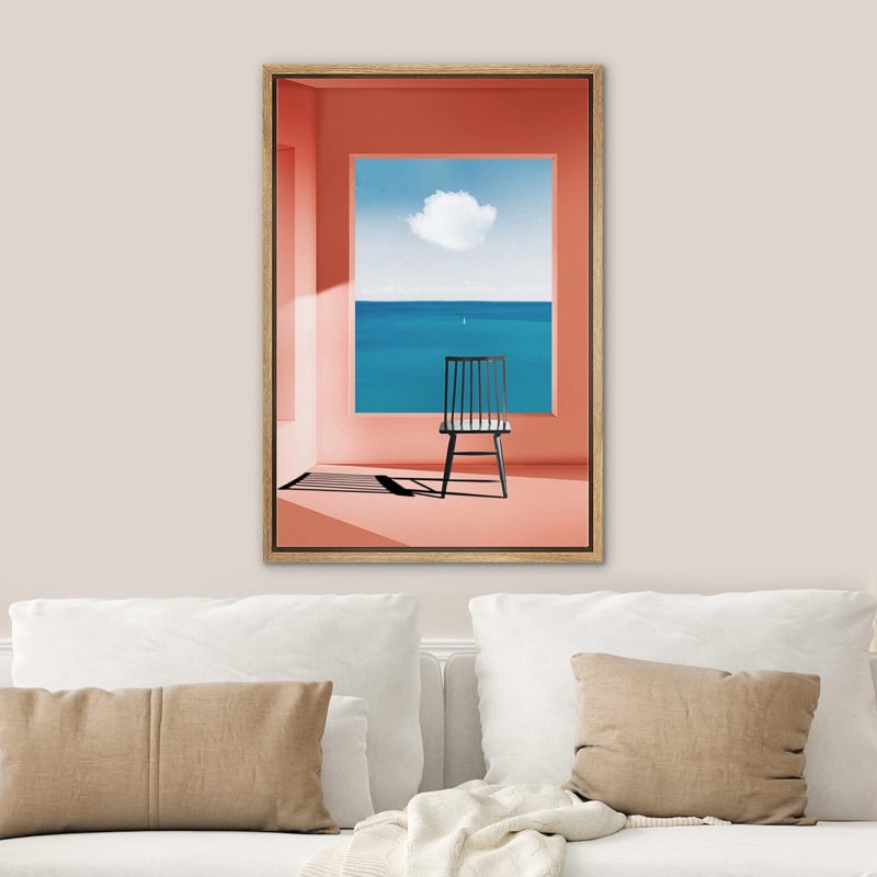 Architecture Building IDEA4WALL Framed Canvas Print Wall Art Preppy Room Decor Surreal Ocean Cloud Fantasy Painting Landscape Window View Decorative Scenic Colorful For Living Room, Bedroom, Office Framed On Canvas Print