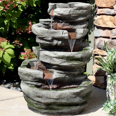 Gray Resin Waterfall Outdoor Fountain