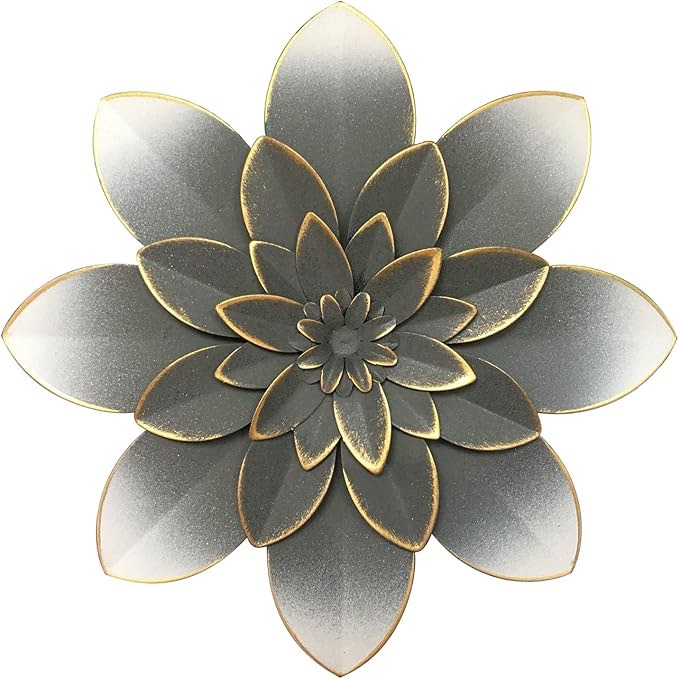 Distressed Gray and Gold Metal Modern Flower Wall Decor