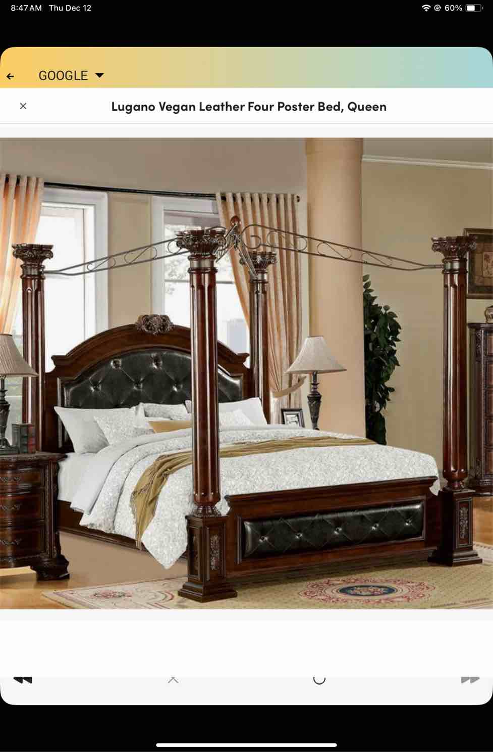 Lugano upholstered canopy bed with footboard and metal canopy