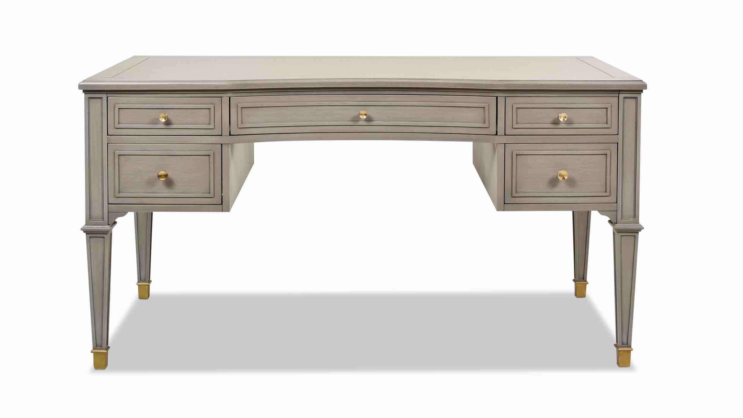Dauphin Gold Accent 5-Drawer Wood Executive Desk, Grey Cashmere