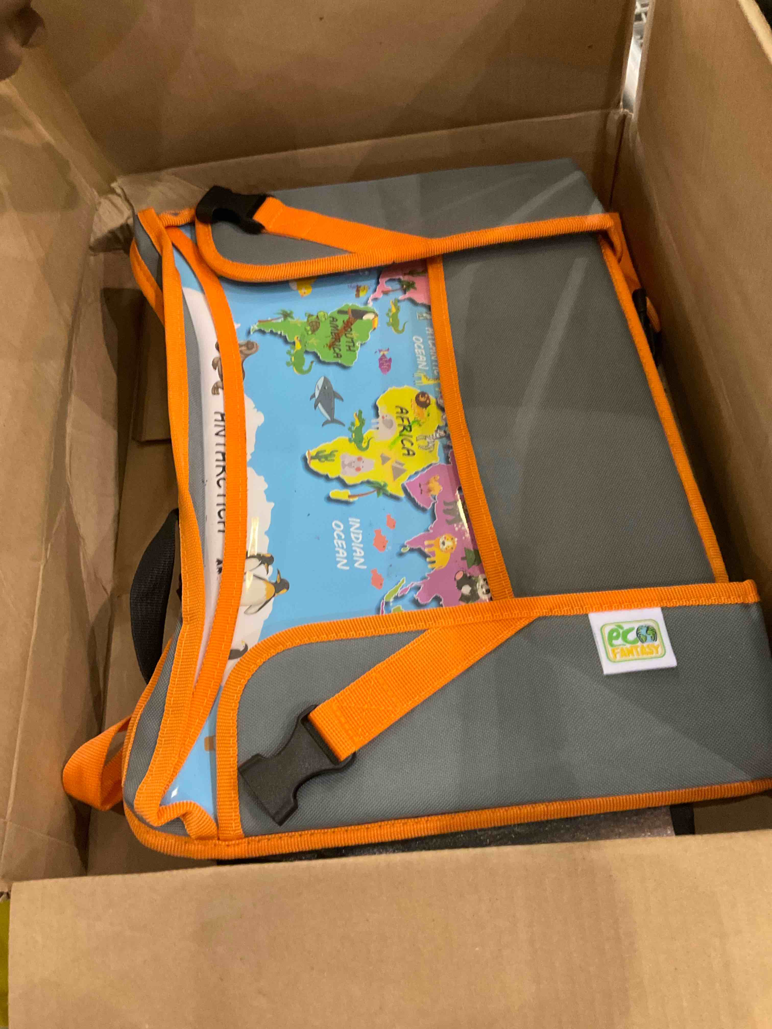 Kids Travel Tray - Waterproof Car Tray for Kids - Car Seat Travel Trays for Toddler - Travel and Road Trip Essentials Kids - Lap Desk with Storage -Baby Airplane Travel Accessories (Orange)