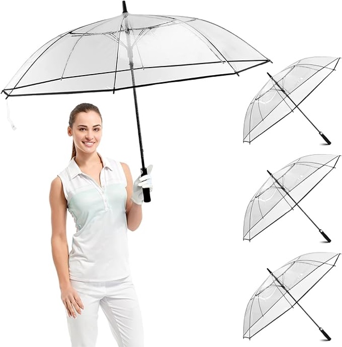 Shinylin 3 Pcs 61 Inch Large Clear Golf Umbrella Oversized Automatic Open Stick Umbrella Transparent Windproof Waterproof Rain Umbrella for Adult Men Women Weddings Golf Play Outdoor Daily Commutes